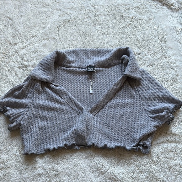SHEIN Grey Ulta Cropped Waffle Texture Cardigan Small - Picture 1 of 5